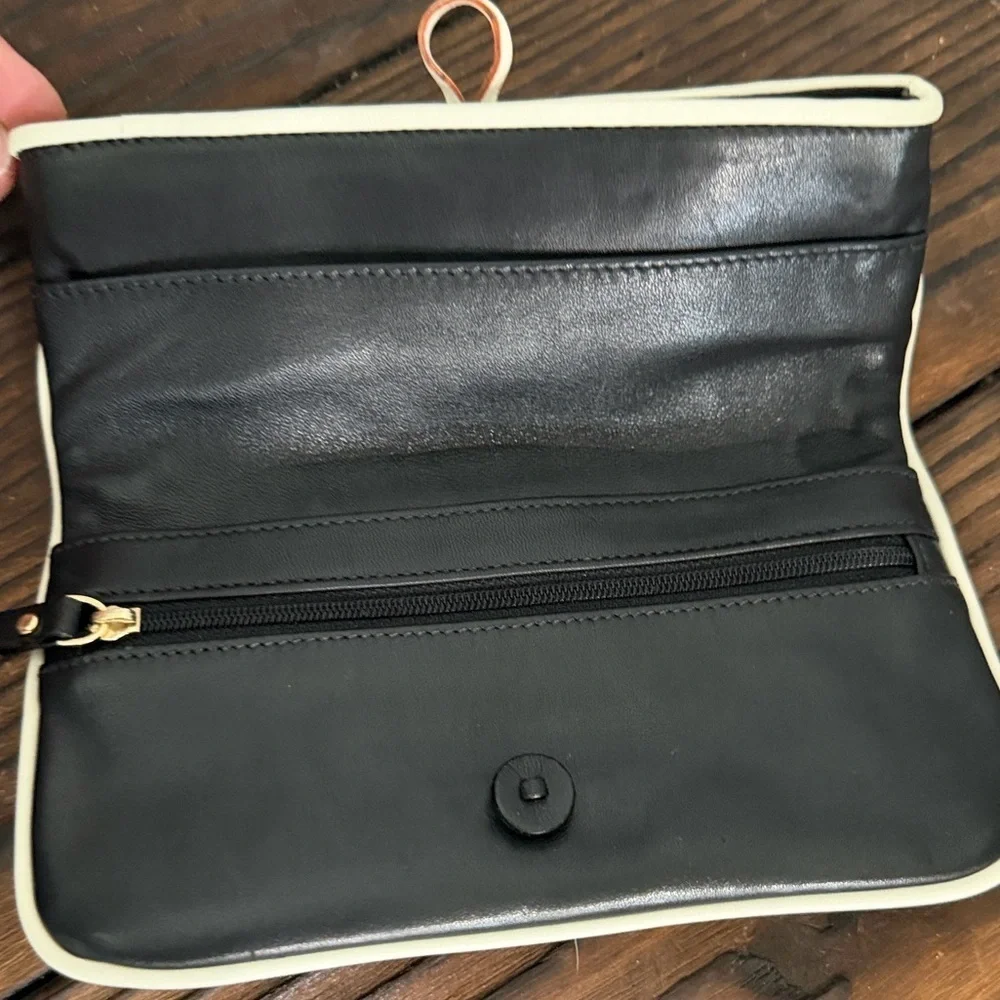 Kate Spade Remi Black and Cream Foldover Clutch Wallet with polka dot interior